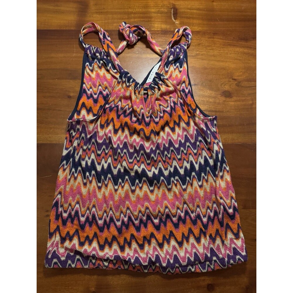 Trina Turk Spacy Chevron Halter Top Size S Metallic Knit Zig Zag Blouson Tank